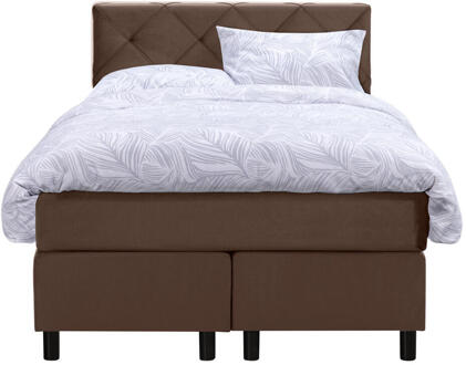 Boxspring Liv Geruit - 120x200 Cm - Ronde Poot - Stof/Velvet - Bruin