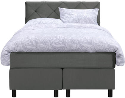 Boxspring Liv Geruit - 120x200 Cm - Ronde Poot - Stof/Velvet - Grijs