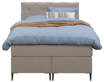 Boxspring Liv Geruit - 120x200 Cm - Slanke Poot - Stof - Beige