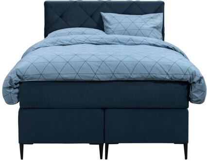 Boxspring Liv Geruit - 120x200 Cm - Slanke Poot - Stof/Velvet - Blauw