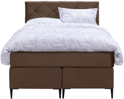 Boxspring Liv Geruit - 120x200 Cm - Slanke Poot - Stof/Velvet - Bruin