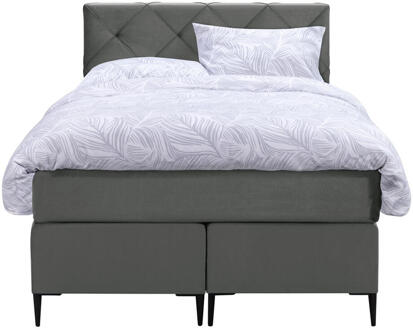 Boxspring Liv Geruit - 120x200 Cm - Slanke Poot - Stof/Velvet - Grijs