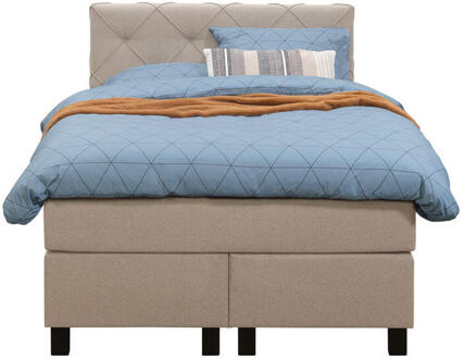 Boxspring Liv Geruit - 120x200 Cm - Vierkante Poot - Stof - Beige