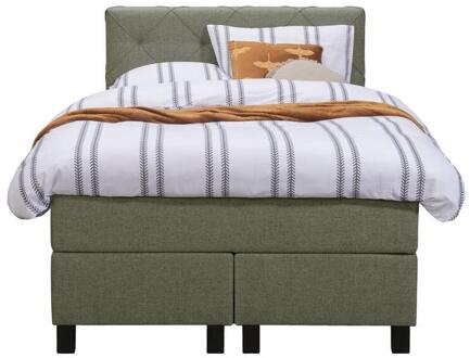 Boxspring Liv Geruit - 120x200 Cm - Vierkante Poot - Stof - Groen