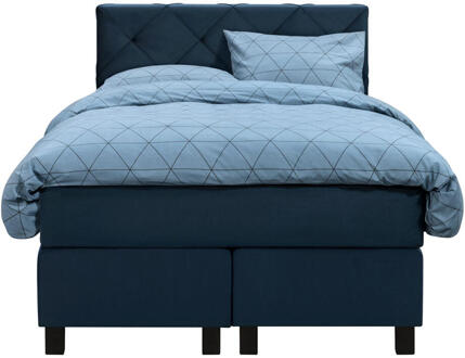 Boxspring Liv Geruit - 120x200 Cm - Vierkante Poot - Stof/Velvet - Blauw