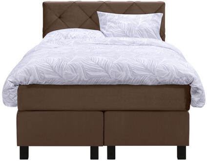 Boxspring Liv Geruit - 120x200 Cm - Vierkante Poot - Stof/Velvet - Bruin