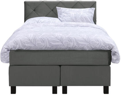 Boxspring Liv Geruit - 120x200 Cm - Vierkante Poot - Stof/Velvet - Grijs