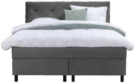 Boxspring Liv Geruit - 140x200 Cm - Ronde Poot - Stof/Velvet - Grijs