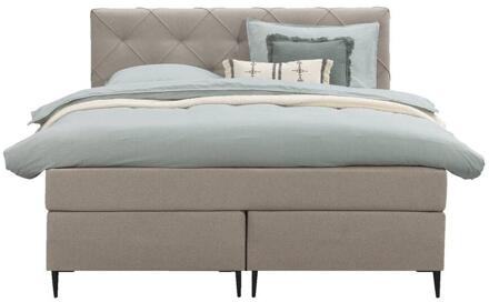 Boxspring Liv Geruit - 140x200 Cm - Slanke Poot - Stof - Beige