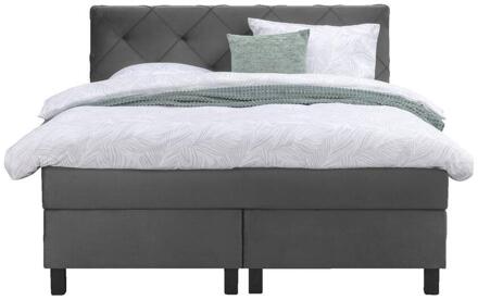Boxspring Liv Geruit - 140x200 Cm - Vierkante Poot - Stof/Velvet - Grijs