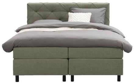 Boxspring Liv Geruit - 160x200 Cm - Ronde Poot - Stof - Groen