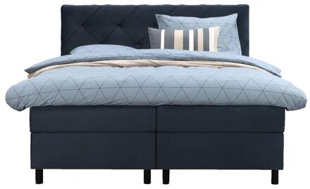 Boxspring Liv Geruit - 160x200 Cm - Ronde Poot - Stof/Velvet - Blauw