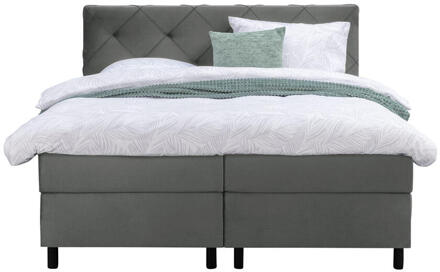 Boxspring Liv Geruit - 160x200 Cm - Ronde Poot - Stof/Velvet - Grijs
