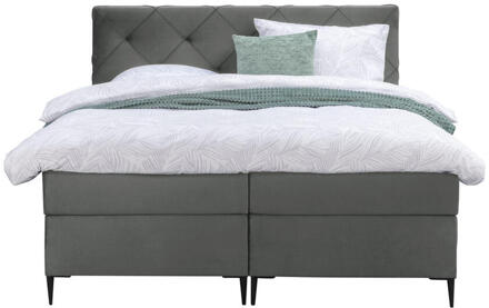 Boxspring Liv Geruit - 160x200 Cm - Slanke Poot - Stof/Velvet - Grijs