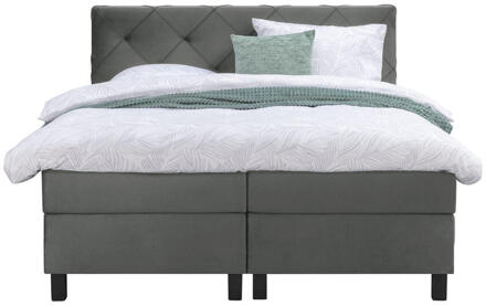 Boxspring Liv Geruit - 160x200 Cm - Vierkante Poot - Stof/Velvet - Grijs