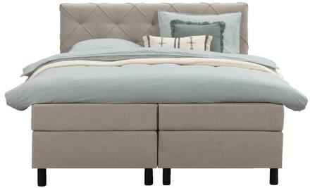 Boxspring Liv Geruit - 180x200 Cm - Ronde Poot - Stof - Beige