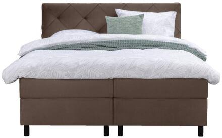 Boxspring Liv Geruit - 180x200 Cm - Ronde Poot - Stof/Velvet - Bruin