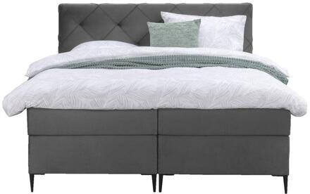 Boxspring Liv Geruit - 180x200 Cm - Slanke Poot - Stof/Velvet - Grijs