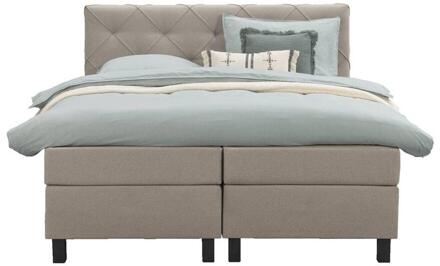 Boxspring Liv Geruit - 180x200 Cm - Vierkante Poot - Stof - Beige
