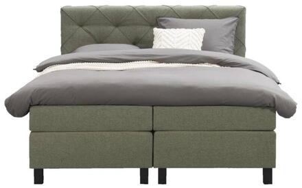 Boxspring Liv Geruit - 180x200 Cm - Vierkante Poot - Stof - Groen
