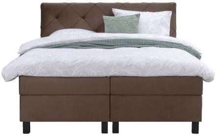 Boxspring Liv Geruit - 180x200 Cm - Vierkante Poot - Stof/Velvet - Bruin