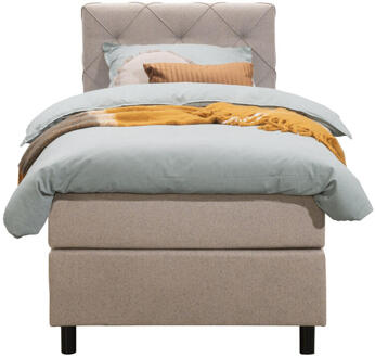 Boxspring Liv Geruit - 90x200 Cm - Ronde Poot - Stof - Beige