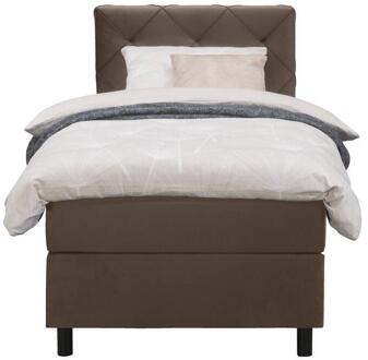 Boxspring Liv Geruit - 90x200 Cm - Ronde Poot - Stof/Velvet - Bruin