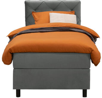 Boxspring Liv Geruit - 90x200 Cm - Ronde Poot - Stof/Velvet - Grijs