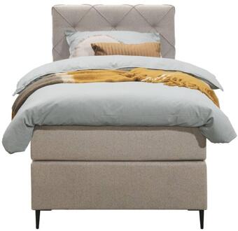 Boxspring Liv Geruit - 90x200 Cm - Slanke Poot - Stof - Beige