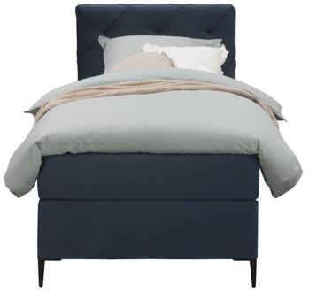Boxspring Liv Geruit - 90x200 Cm - Slanke Poot - Stof/Velvet - Blauw