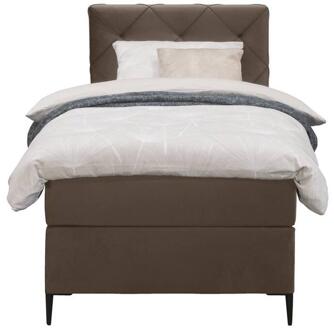 Boxspring Liv Geruit - 90x200 Cm - Slanke Poot - Stof/Velvet - Bruin