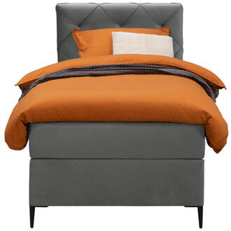 Boxspring Liv Geruit - 90x200 Cm - Slanke Poot - Stof/Velvet - Grijs