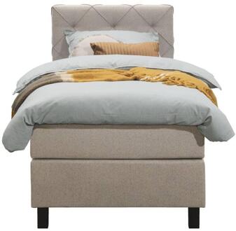 Boxspring Liv Geruit - 90x200 Cm - Vierkante Poot - Stof - Beige