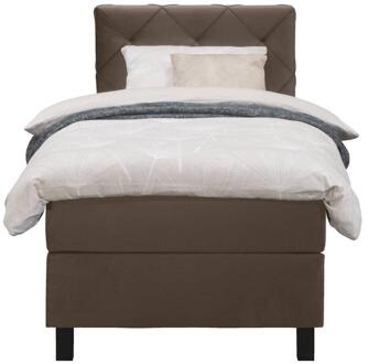 Boxspring Liv Geruit - 90x200 Cm - Vierkante Poot - Stof/Velvet - Bruin