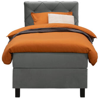 Boxspring Liv Geruit - 90x200 Cm - Vierkante Poot - Stof/Velvet - Grijs