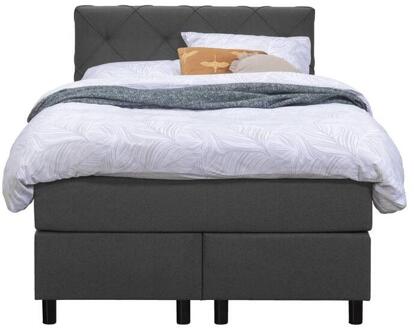 Boxspring Liv Geruit - Antraciet - 120x200 Cm - Ronde Poot - Stof - Grijs
