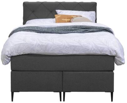 Boxspring Liv Geruit - Antraciet - 120x200 Cm - Slanke Poot - Stof - Grijs