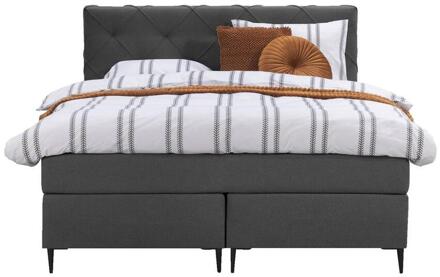 Boxspring Liv Geruit - Antraciet - 140x200 Cm - Slanke Poot - Stof - Grijs