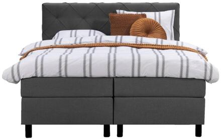 Boxspring Liv Geruit - Antraciet - 160x200 Cm - Ronde Poot - Stof - Grijs
