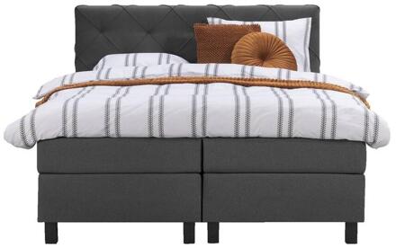 Boxspring Liv Geruit - Antraciet - 160x200 Cm - Vierkante Poot - Stof - Grijs