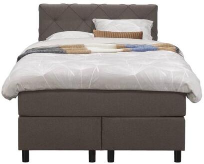 Boxspring Liv Geruit - Donker - 120x200 Cm - Ronde Poot - Stof - Bruin
