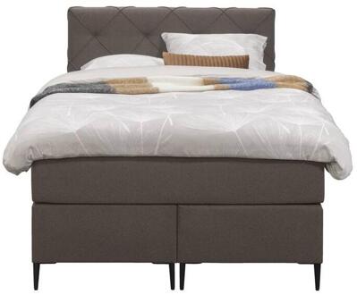 Boxspring Liv Geruit - Donker - 120x200 Cm - Slanke Poot - Stof - Bruin