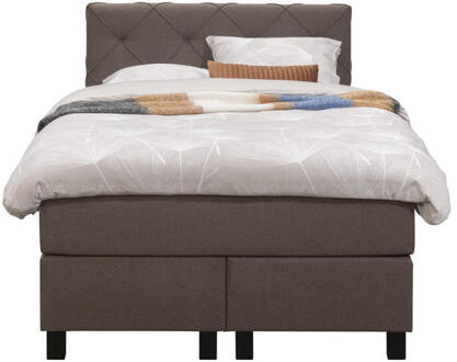 Boxspring Liv Geruit - Donker - 120x200 Cm - Vierkante Poot - Stof - Bruin