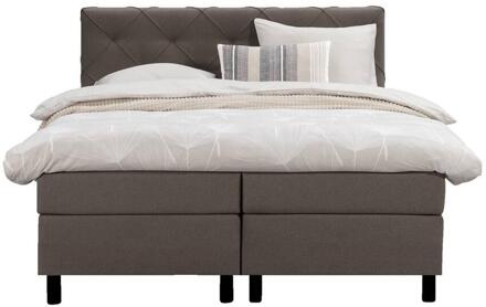 Boxspring Liv Geruit - Donker - 160x200 Cm - Ronde Poot - Stof - Bruin