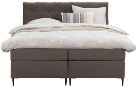 Boxspring Liv Geruit - Donker - 160x200 Cm - Slanke Poot - Stof - Bruin