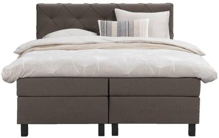 Boxspring Liv Geruit - Donker - 160x200 Cm - Vierkante Poot - Stof - Bruin