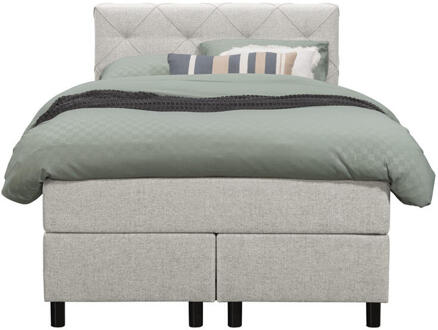 Boxspring Liv Geruit - Ecru - 120x200 Cm - Ronde Poot - Stof - Crème