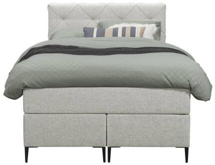 Boxspring Liv Geruit - Ecru - 120x200 Cm - Slanke Poot - Stof - Crème