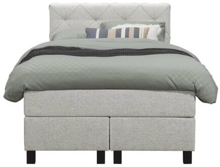 Boxspring Liv Geruit - Ecru - 120x200 Cm - Vierkante Poot - Stof - Crème