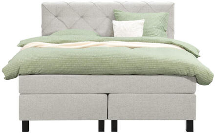 Boxspring Liv Geruit - Ecru - 140x200 Cm - Vierkante Poot - Stof - Crème